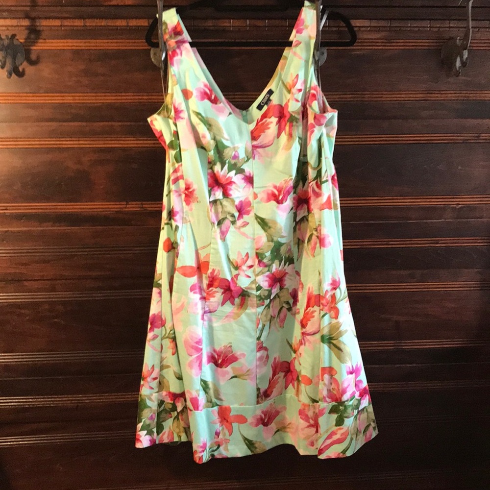 Mint greenish dress with floral print.